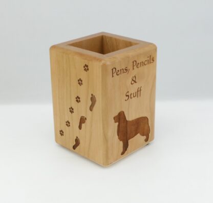 Wood Pen and Pencil Holder - engraved with Golden Retriever