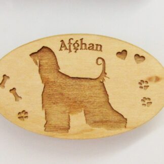 Afghan Hound wood magnet.