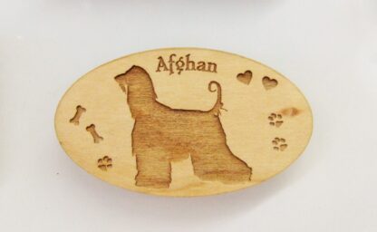 Afghan Hound wood magnet.