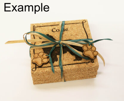 Cork Coaster Set tied with raffia and charms