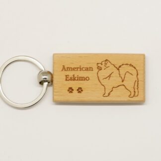 American Eskimo Dog Wood Keychain