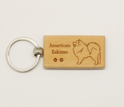 American Eskimo Dog Wood Keychain