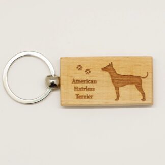 American Hairless Terrier Wood Keychain