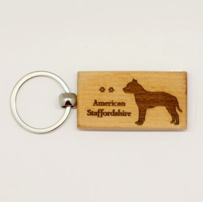 American Staffordshire Terrier Wood Keychain