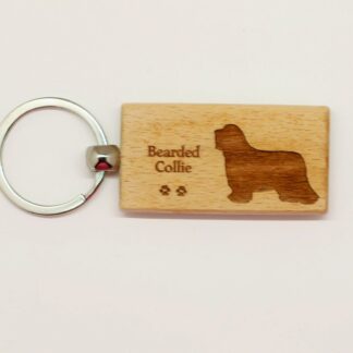 Bearded Collie Wood Keychain