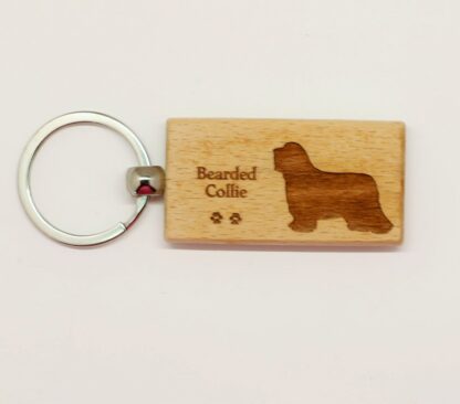 Bearded Collie Wood Keychain