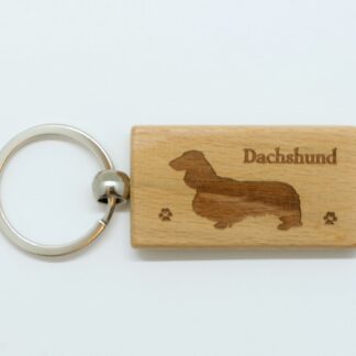 Longhaired Dachshund Wood Keychain