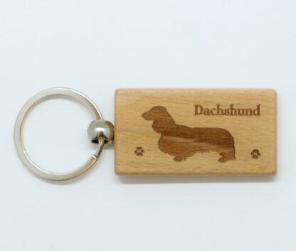 Longhaired Dachshund Wood Keychain