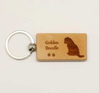 Golden Doodle Puppy Wood Keychain