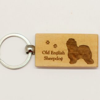 Old English Sheepdog Wood Keychain