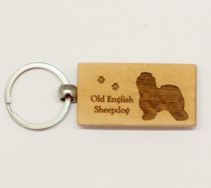 Old English Sheepdog Wood Keychain