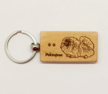 Pekingese Wood Keychain