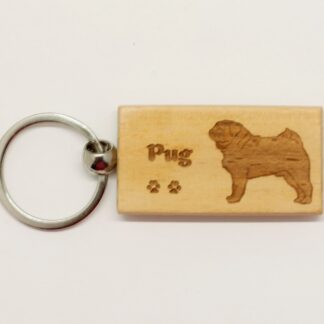 Pug Wood Keychain