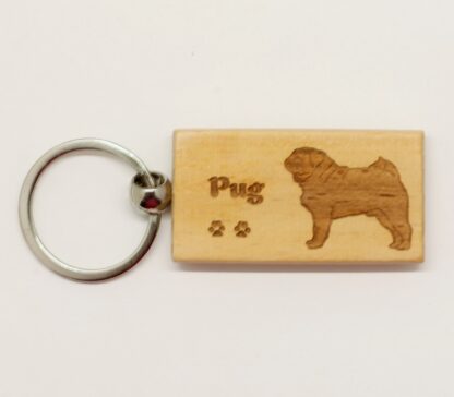 Pug Wood Keychain