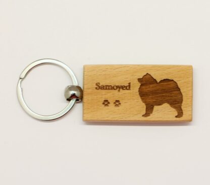 Samoyed Wood Keychain