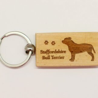 Staffordshire Bull Terrier Wood Keychain