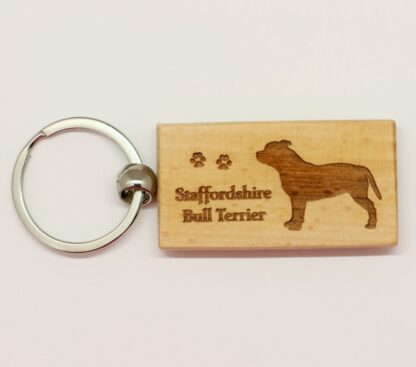 Staffordshire Bull Terrier Wood Keychain