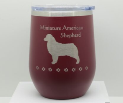 PC 12 oz wine tumbler engraved with Miniature American Shepherd