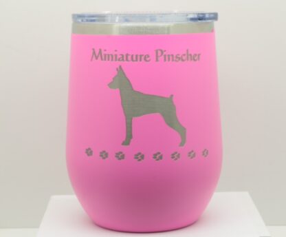 PC 12 oz wine tumbler engraved with Miniature Pinscher