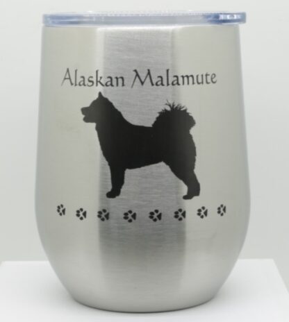 PC 12 oz wine tumbler engraved with Alaskan Malamute