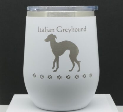 PC 12 oz wine tumbler engraved with Italian Greyhound